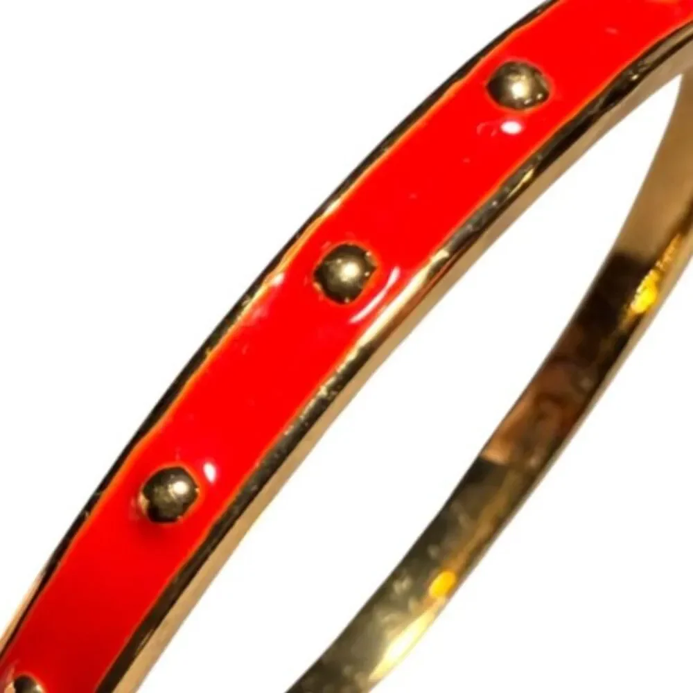 Kate Spade New York Orange On The Dot Enamel Bangle Bracelet 3D Raised Studs - Picture 4 of 7
